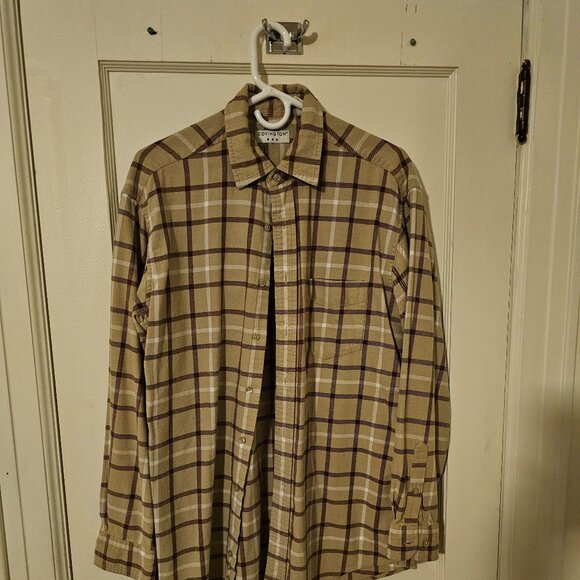 Covington men's medium button down shirt tan and reddish brown - Picture 1 of 2